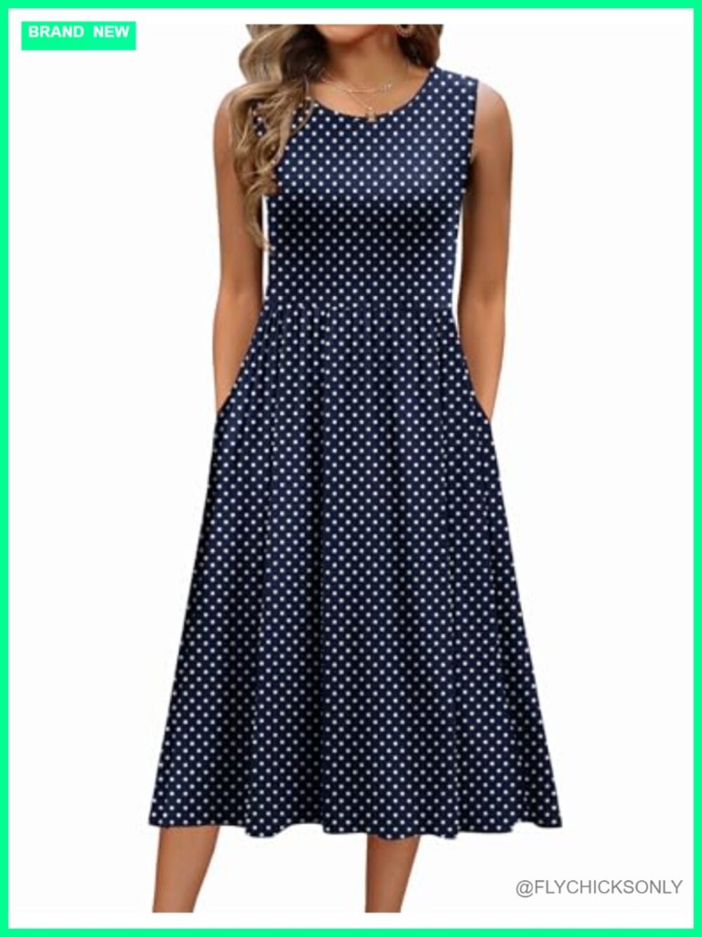 Women's Sleeveless Floral Tank Midi Dress with Pockets Loose Fit Summer Beach